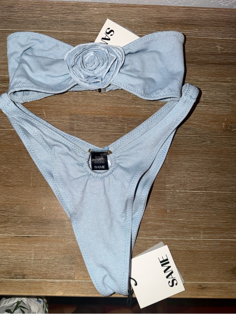 SAME Light Blue Bandeau Bikini Set with Rosette